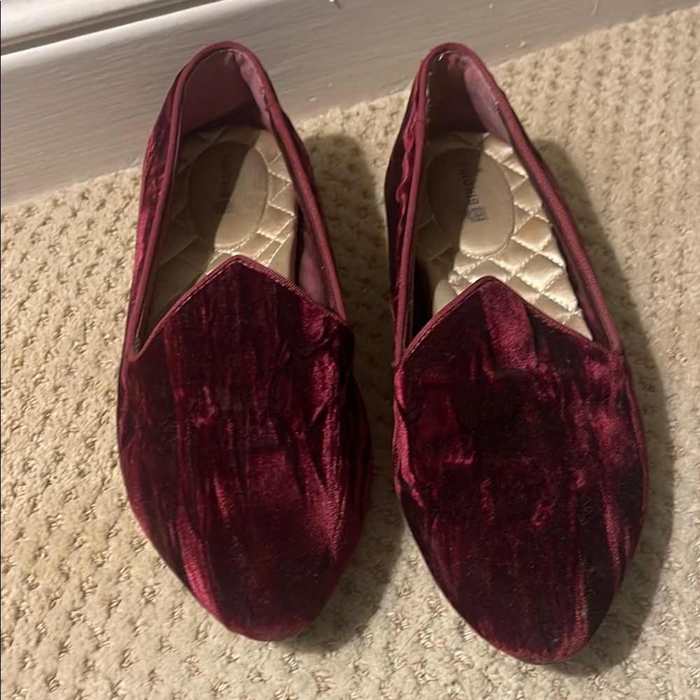 Birdies Red Velvet Flats Luxurious Slip-On Loafers